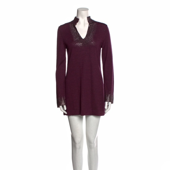 Tory Burch Merino Wool Sequins Embellished V-Neck Sweater Dress S - Picture 2 of 4